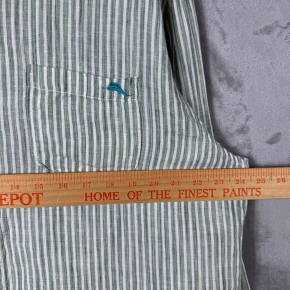 Tommy‎ Bahama Relax Button Shirt Mens XL Linen Striped Green - Picture 13 of 13